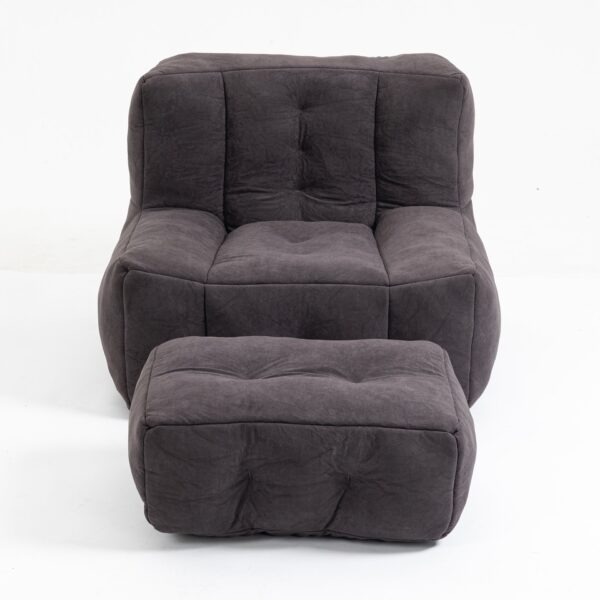 Fluffy Bean Bag Chair, Comfortable Bean Bag For Adults And Children, Super Soft Lazy Sofa Chair With Memory Foam And Ottoman, Indoor Modern Focus Bean Bag Chair For Living Room, Bedroom, Apartment - Black