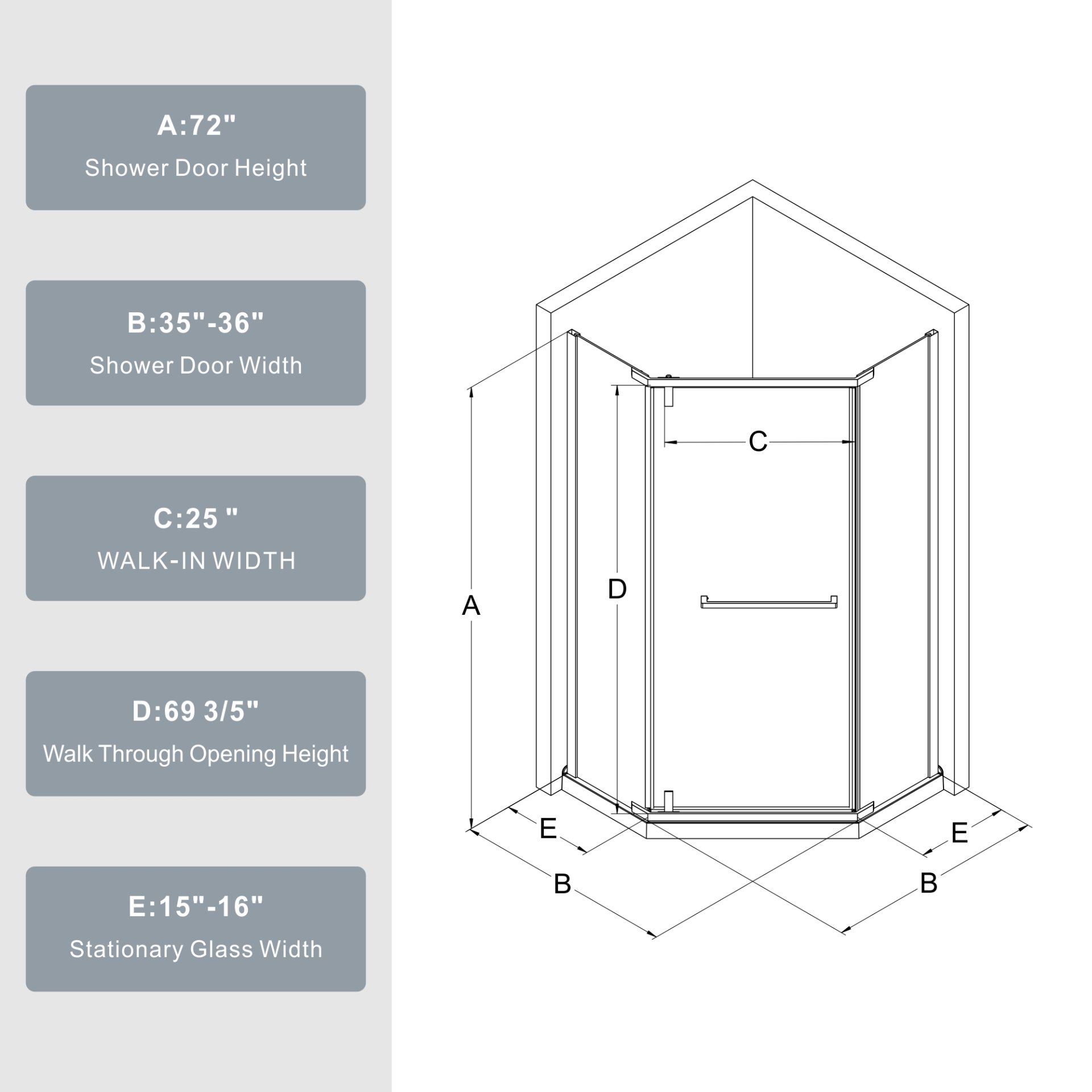 Neo Angle - Frameless Shower Door With Clear Sgcc Tempered Glass - Matte Black - Image 8