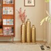 Floor Metal Vases Decorated White Metal Vases (Set of 3) Gorgeous Home Decoration Large Glazed Metal Vases - Golden - Image 12