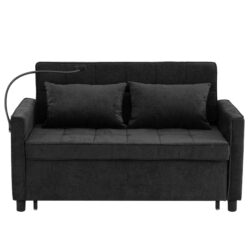 Contemporary Loveseat Sofa Bed Sleeper With Reversible Backrest Side Pockets USB Ports Phone Holder Chenille - Black