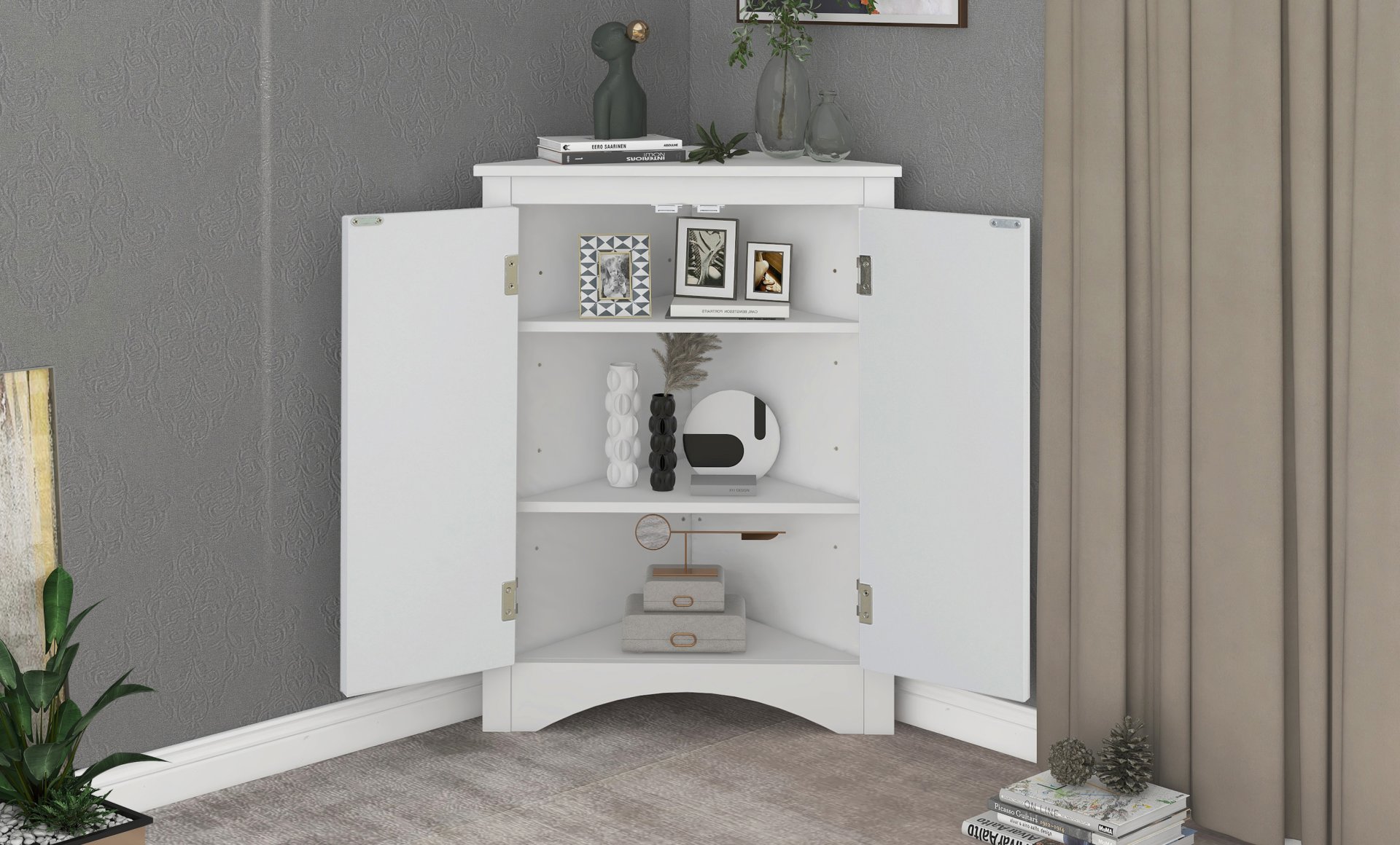 Triangle Bathroom Storage Cabinet With Adjustable Shelves, Freestanding Floor Cabinet For Home Kitchen - White - Image 8