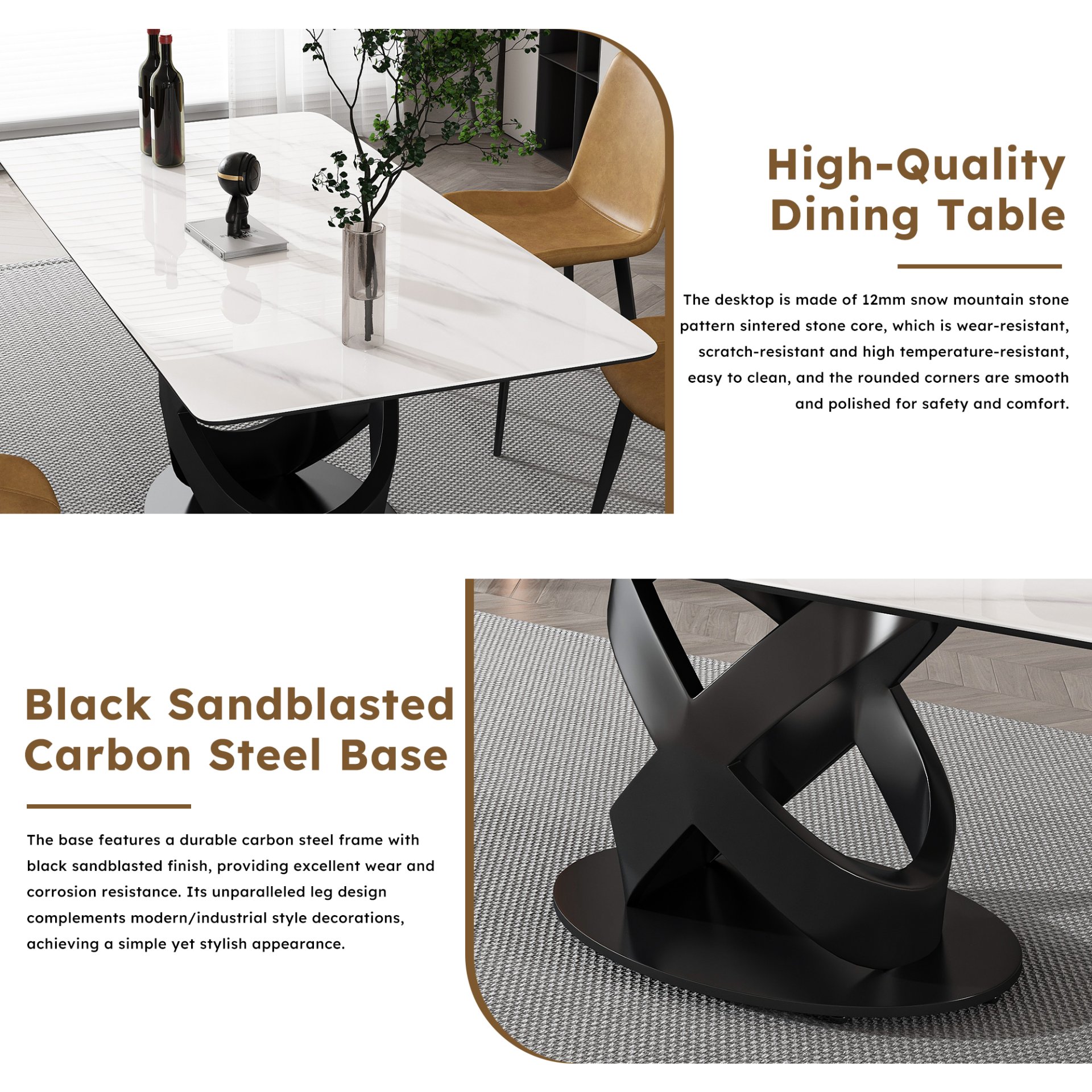 Rectangular Dining Table, For Dinner Party, 4 Chairs - Black / White - Image 10