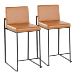 Fuji - Contemporary High Back Barstool (Set of 2) - Camel / Black