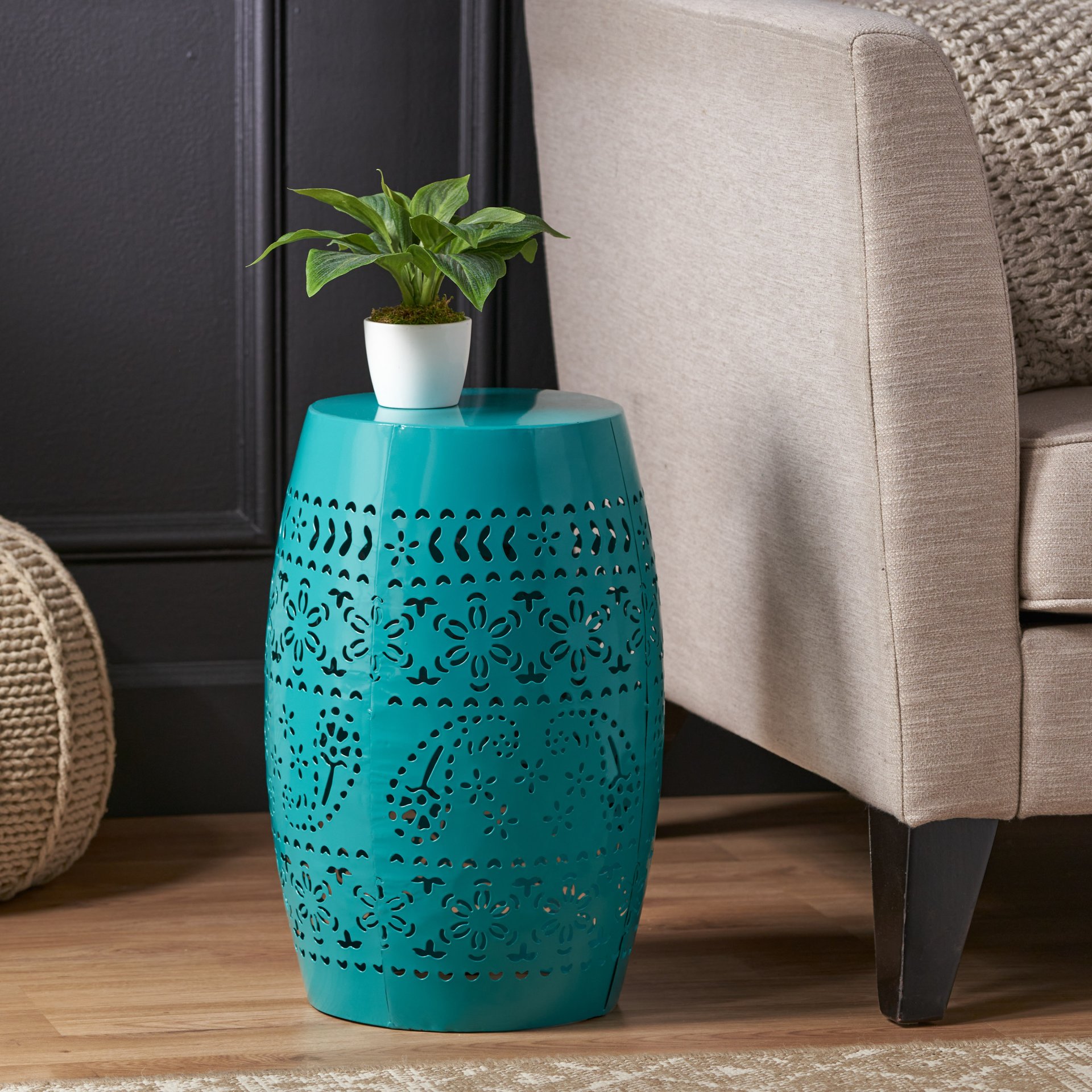 Outdoor Lace Cut Side Table - Teal - Image 7