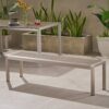 Outdoor Modern Aluminum Dining Bench With Faux Wood Seat, Durable And Elegant Design - Gray / Silver - Image 2