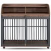 Heavy Duty Large Dog Crate Furniture For Large Medium Dog With Lockable Wheels, Wooden Dog Crate Dog Kennel, End Table Crate With Double Layer Storage - Brown - Image 9