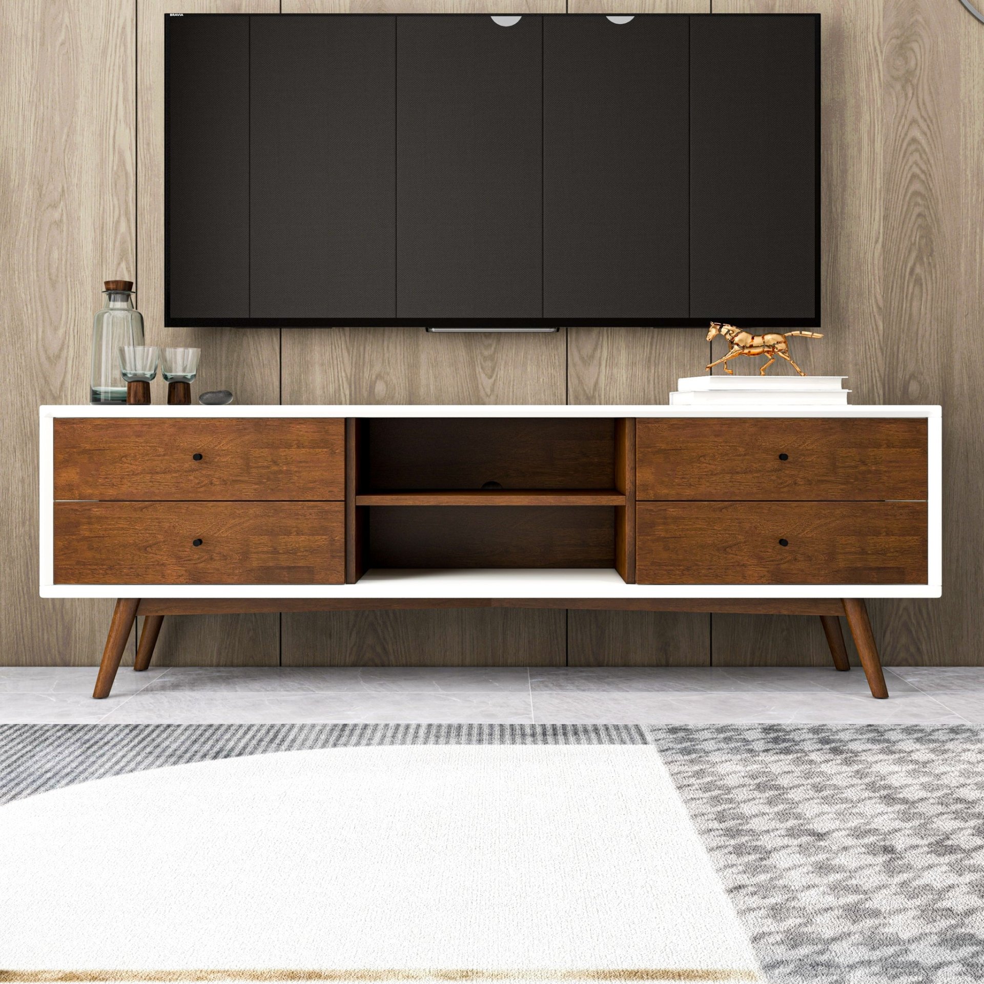 Caroline - White TV Stand Up To 72" - Brown / White - Image 2