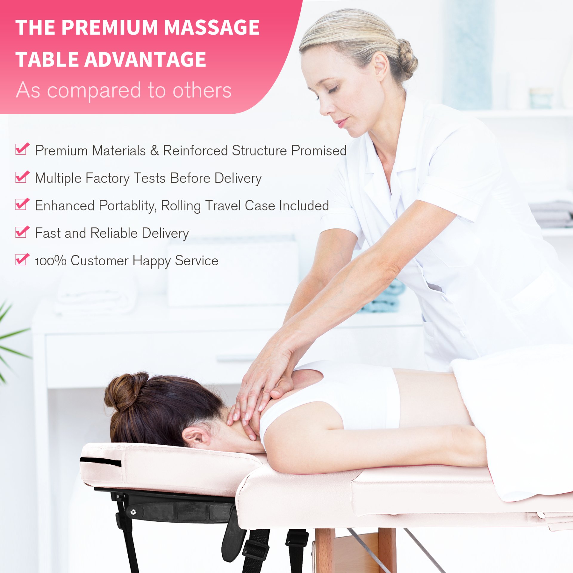 Massage Table Portable Massage Bed Lash Bed With Carrying Case Spa Table Height Adjustable, Salon Bed Face Cradle Bed - Cream - Image 4