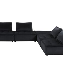 Anna - Velvet 5 Piece Sectional Sofa Ottoman - Midnight