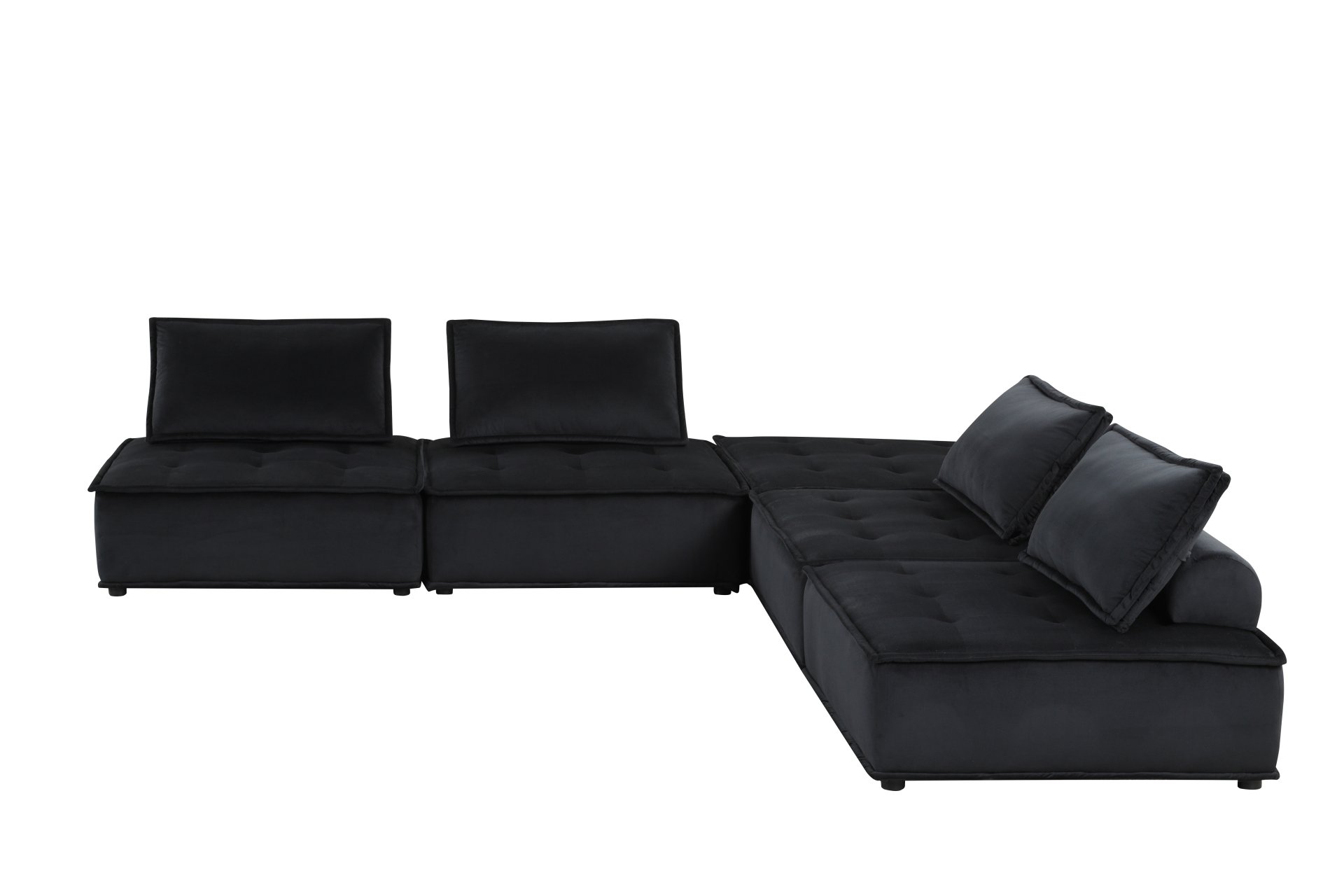 Anna - Velvet 5 Piece Sectional Sofa - Black - Image 5