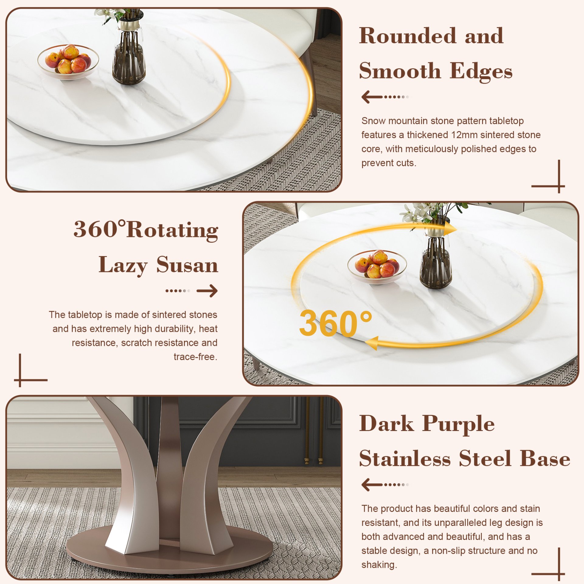 Table With Rotating Tray Scratch & Heat For Kitchen & Restaurant, 4 Chairs - White - Image 10