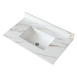 Elegant Vanity Top With Undermount Sink And Backsplash - White Carrara Marble