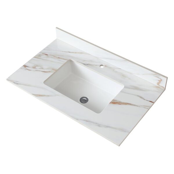 Elegant Vanity Top With Undermount Sink And Backsplash - White Carrara Marble