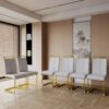 Modern Dining Chairs (Set of 2), High Back Upholstered Side Chair With C Shaped Tube, Leather, Golden Metal Legs - White - Image 19
