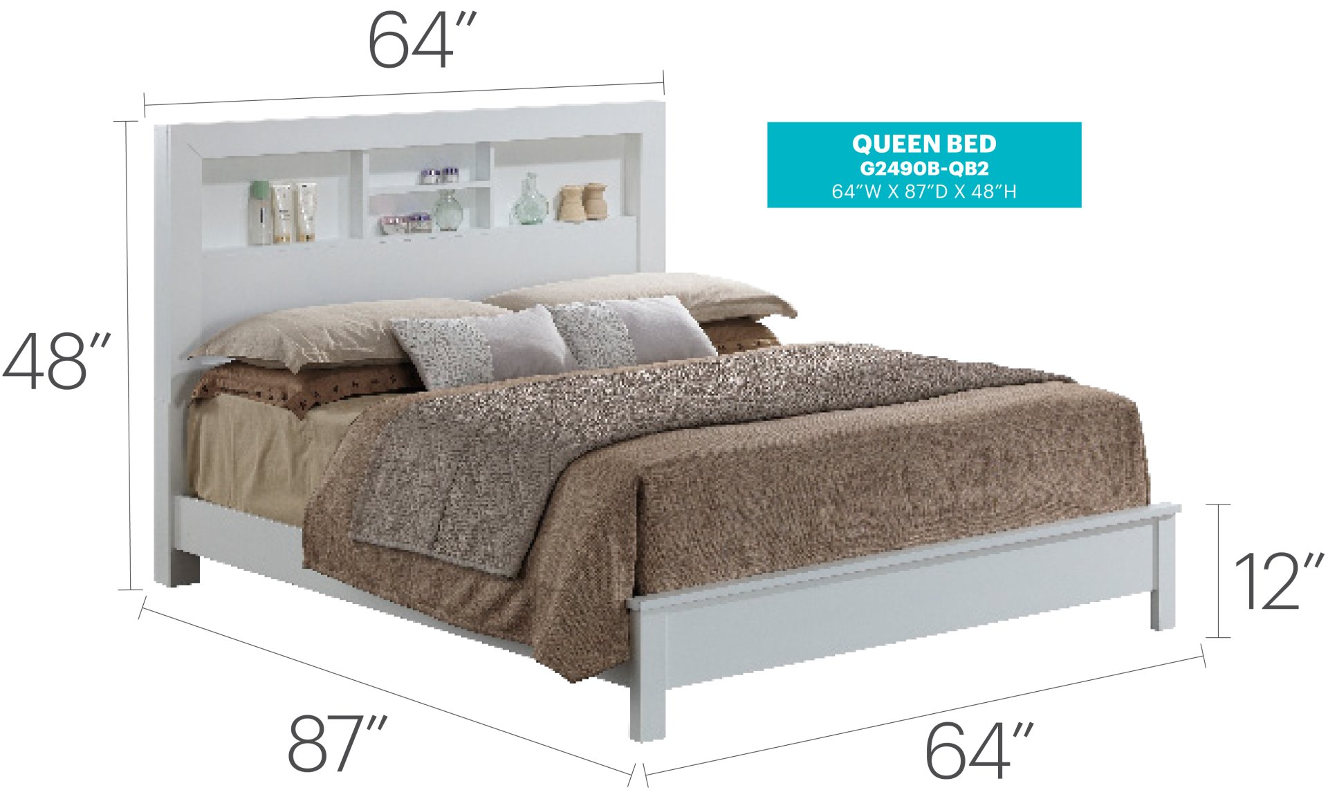Queen Bed Stylish Transitional - White - Image 2