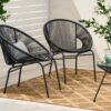 Outdoor Faux Rattan / Iron Metal Club Chair (Set of 2) - Black - Image 5