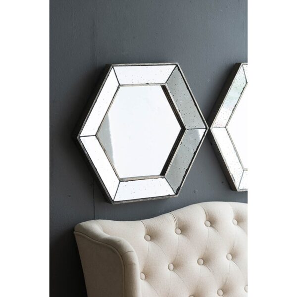Hexagon Wall Mirror With Traditional, Home Decor Accent Mirror For Living Room, Entryway, Bedroom - Silver
