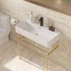 35.4" Ceramic Console Bathroom Sink With Overflow Legs, Modern Vanity Basin - White - Image 2