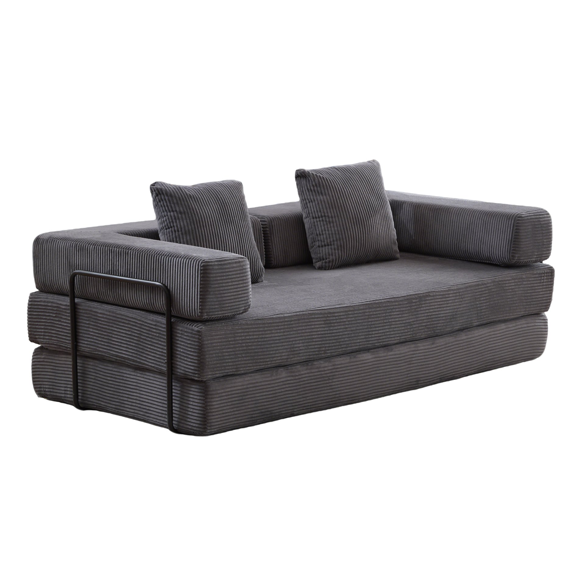 Floor Couch, Compression Sofa, Convertible Floor Sofa Bed With Pillow Back Support Armrest - Dark Gray - Image 17
