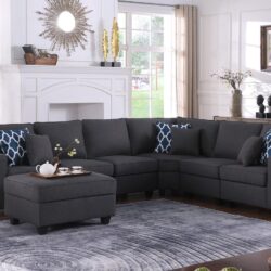 Cooper - 7 Piece Reversible L-Shape Sectional Sofa With Comfort Ottoman And Cupholder - Dark Gray