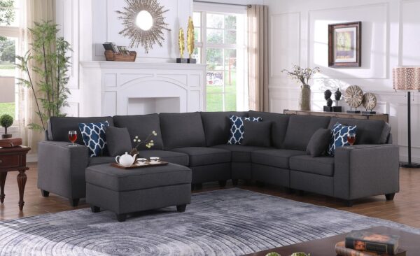 Cooper - 7 Piece Reversible L-Shape Sectional Sofa With Comfort Ottoman And Cupholder - Dark Gray