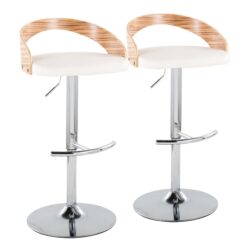 Grotto - Contemporary Adjustable Barstool With Swivel With Rounded T Footrest (Set of 2) - Chrome / Zebra / White