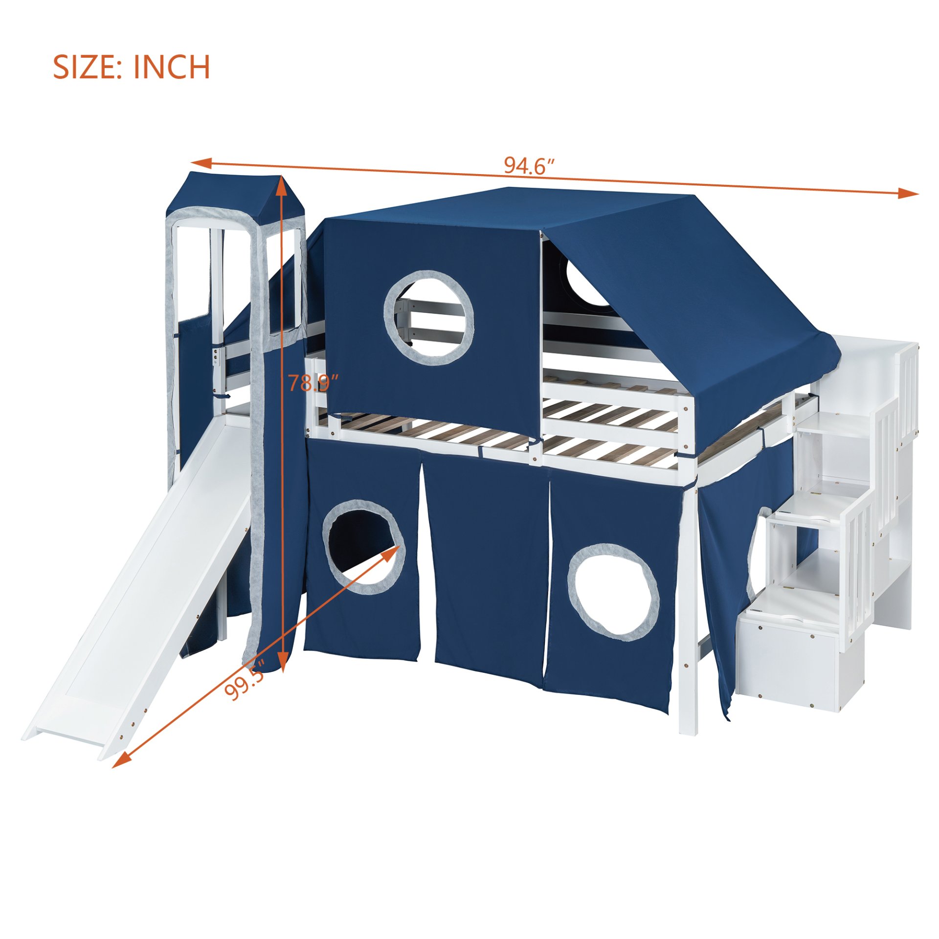 Full Size Loft Bed With Tent And Tower - Blue - Image 9