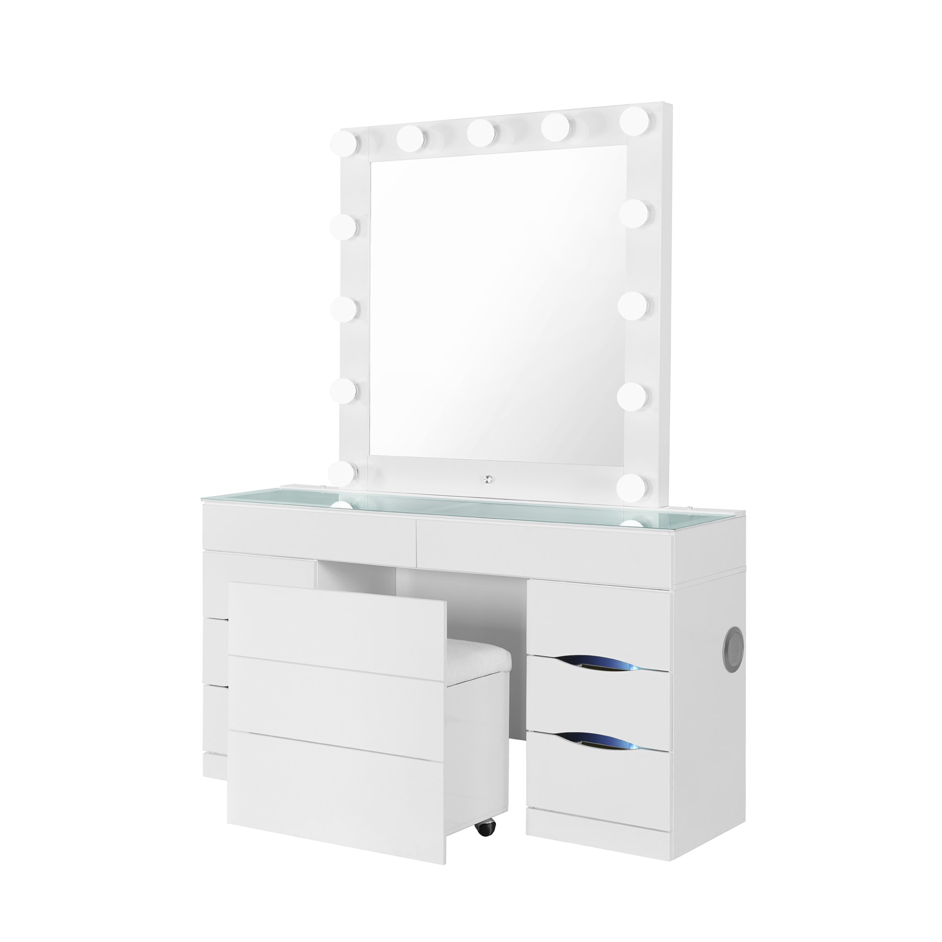 Elisa - Vanity Set With Stool And LED Lights - White - Image 5