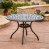 Tranquilius - Outdoor Round Dining Table With Lattice Tabletop, Umbrella Hole And Curved Legs - Bronze - Image 4