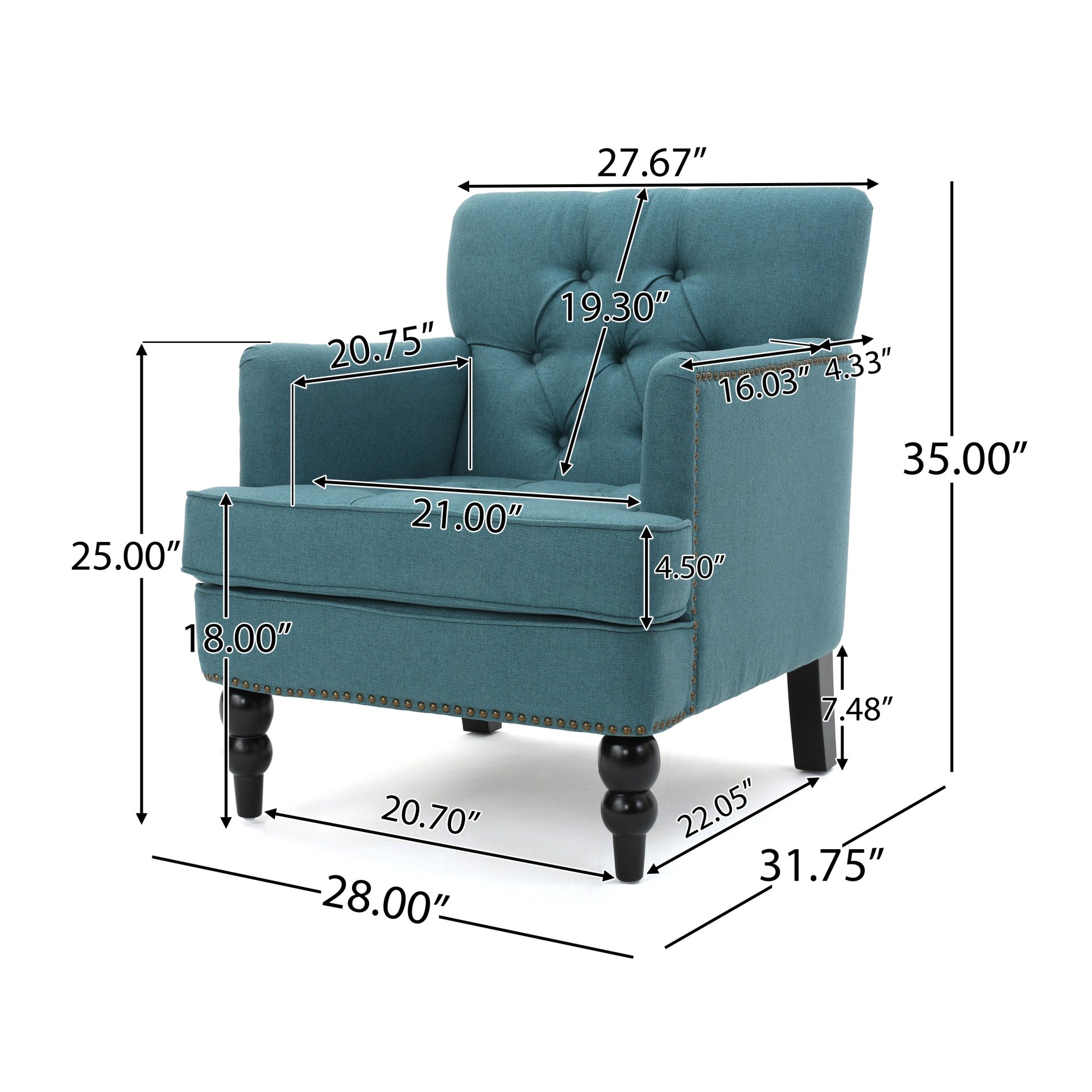 Harrison - Tufted Club Chair With Plush Cushion And Studded Trim - Dark Teal - Image 3