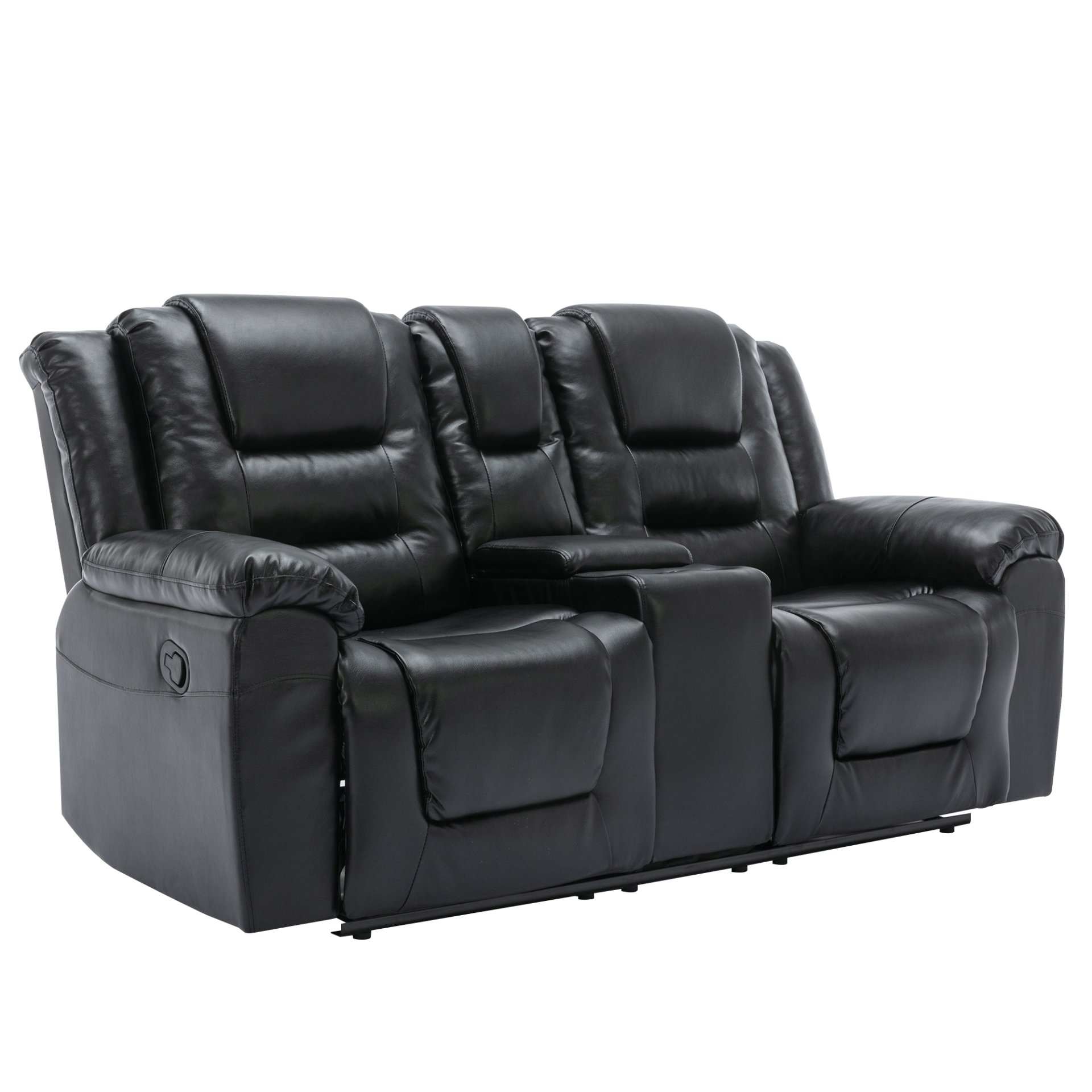 2 Seater Home Theater Recliner Manual Recliner Chair With A Storage Box And Two Cup Holders For Living Room - Black - Image 8