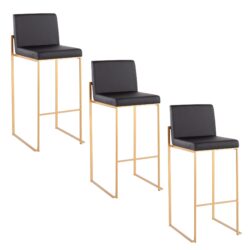 Fuji - Contemporary High Back Barstool (Set of 3) - Gold / Black