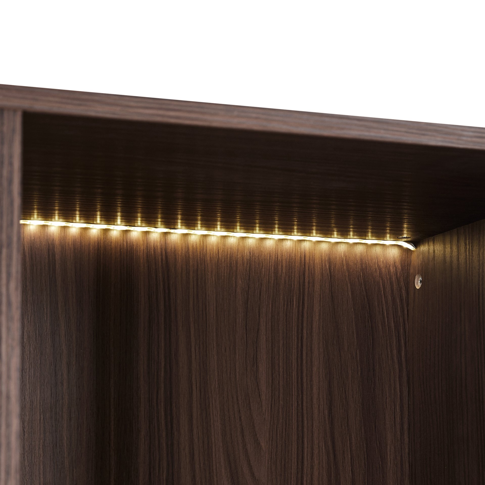 Modern Minimalist Tall Lighted Display Cabinet With Tempered Glass Door - Black / Dark Walnut - Image 14