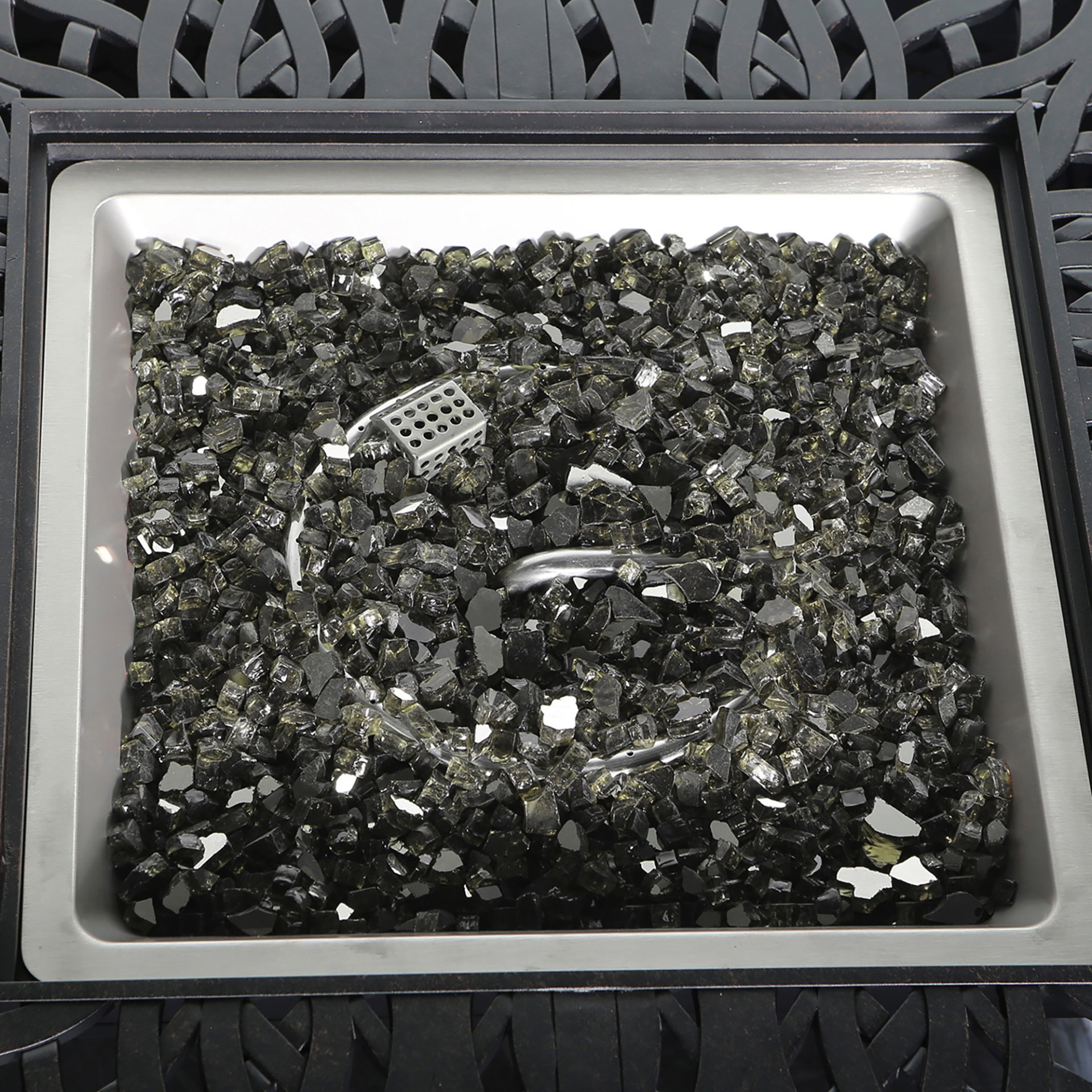 Elegant Cast Aluminum Square Fire Table With Fire Glass And Cover - Antique Bronze - Image 9