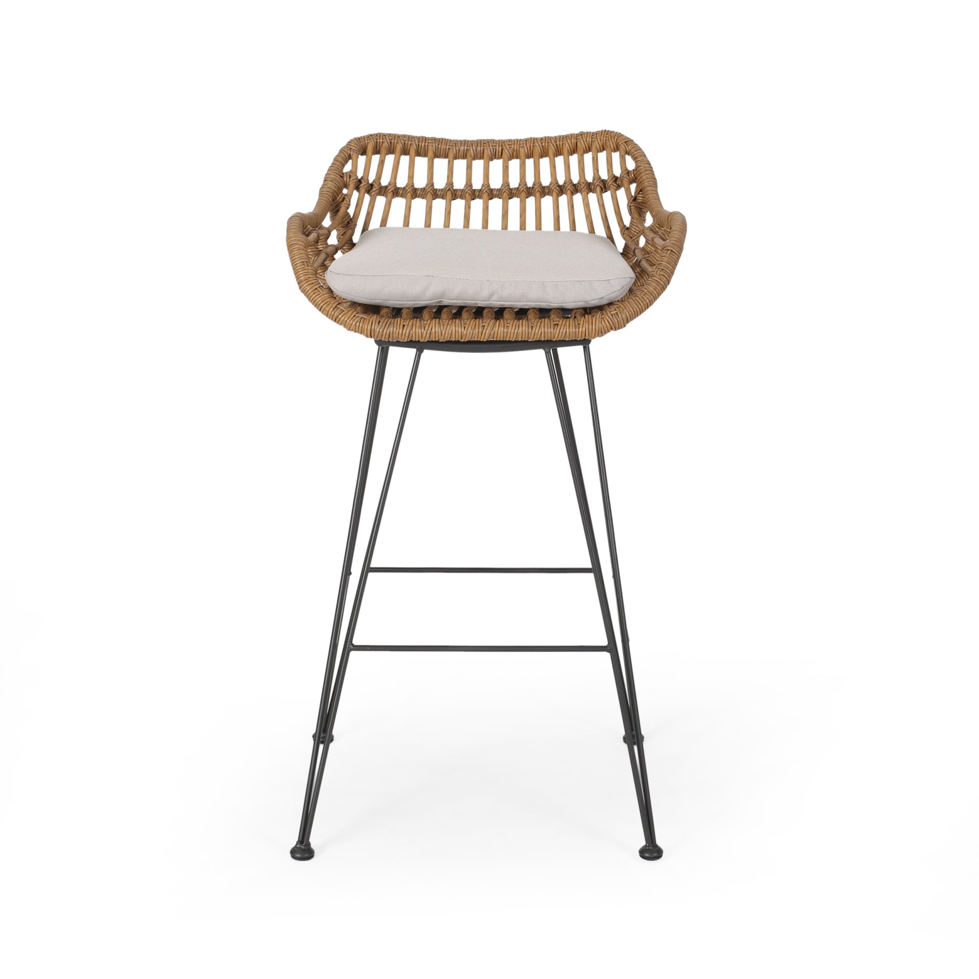 Outdoor Rattan Bar Chair With Metal Legs - Brown - Image 7
