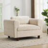 Modern Oversized Armchair Comfy Accent Chair Single Sofa For Living Room Bedroom Office Apartment, Woven Velvet Fabric - Beige - Image 5