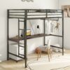 Adam - Twin Loft Bunk Bed With Cinnamon Wood Desk And Closet Rod - Black - Image 2