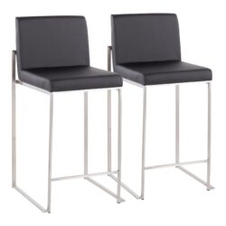Fuji - Contemporary High Back Counter Stool (Set of 2) - Black - Faux Leather