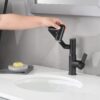 Modern Brass Bathroom Sink Faucet With Spray Function, Temperature Display & 360 Degree Rotary - Matte Black - Image 5