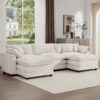 Oversized Modular Cushion Sofa With Ottomans Comfy Upholstered U Shaped Convertible Corner Sectional Sofa Light Corduroy - Beige - Image 11