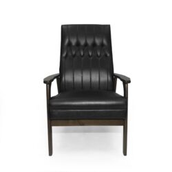 Mid Century Modern Upholstered Accent Chair - Matte Black / Walnut
