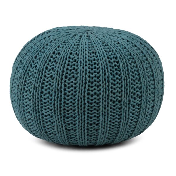 Shelby - Hand Knit Round Pouf - Teal