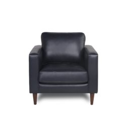 Mid-Century Tufted Leather Chair - Navy Blue