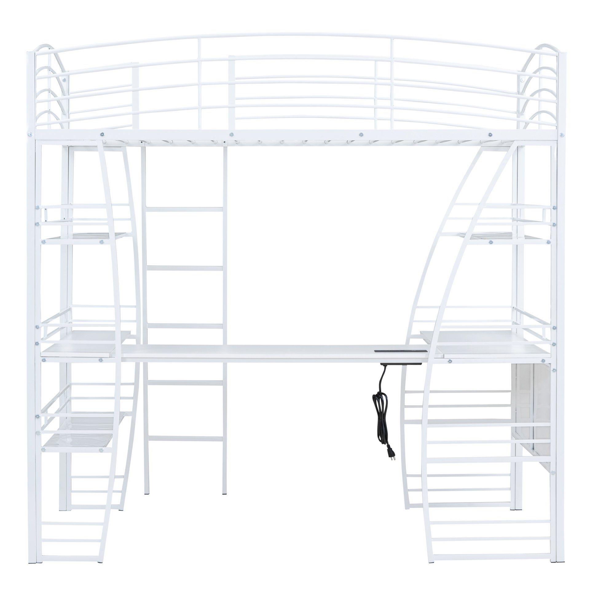 Twin Size Loft Bed With 4 Layers Of Shelves And L-Shaped Desk, Stylish Frame With A Set Of Sockets, USB Ports And And Wireless Charging - White - Image 8