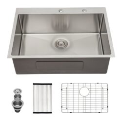 Drop In Kitchen Sink 16 Gauge Stainless Steel Single Bowl Topmount Basin - Black