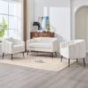 3 Piece Small Living Room Furniture Set, Sofa Loveseat & 2 Armchairs - Ivory - Image 4
