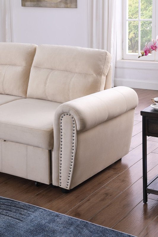Ashton - Reversible Sleeper Sectional Sofa Chaise - Beige - Image 13