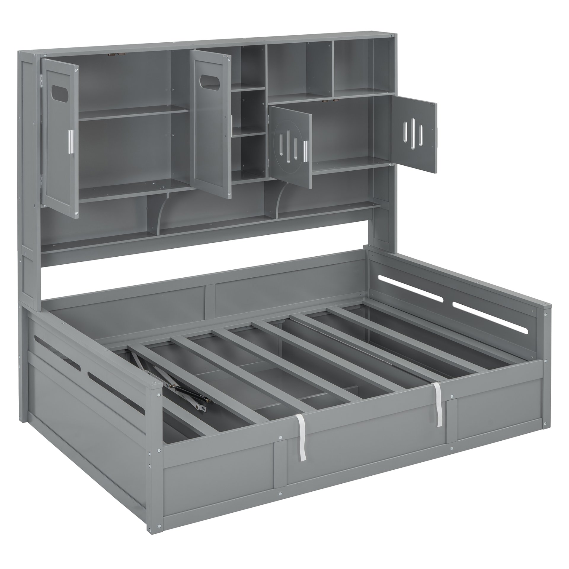 Full Size Wooden Daybed With Hydraulic Bed And All In One Cabinet And Shelf - Gray - Image 7