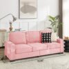 Modern Snowfleece Fabric 3 Seater Sofa With Cup Holders For Living Room Bedroom Office - Pink - Image 3