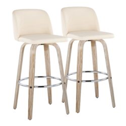 Toriano - Contemporary Fixed Height Barstool With Swivel With Round Footrest (Set of 2) - White / Cream